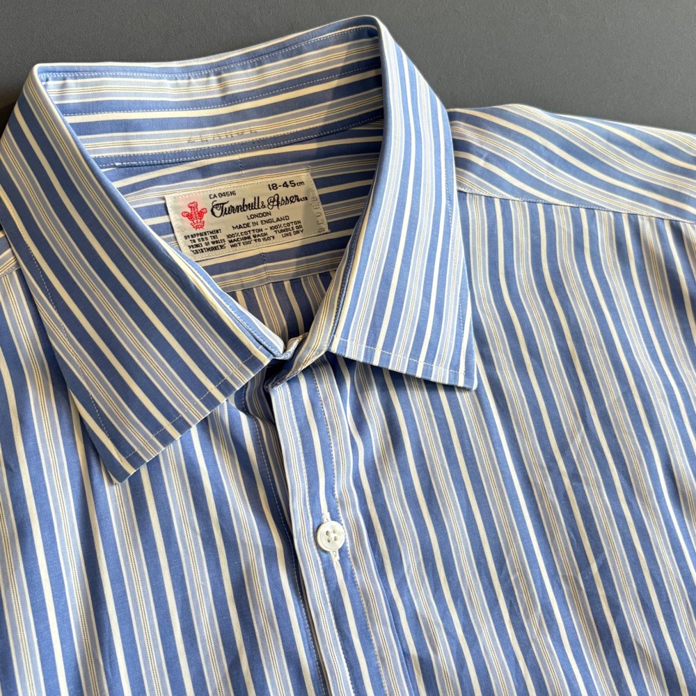 Turnbull & Asser French Cuff Dress Shirt | Size 18 | Blue‎ Stripe London
